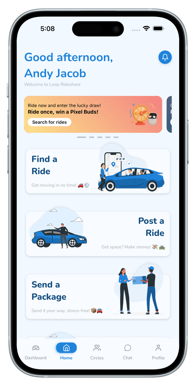 Loop Rideshare App on iPhone